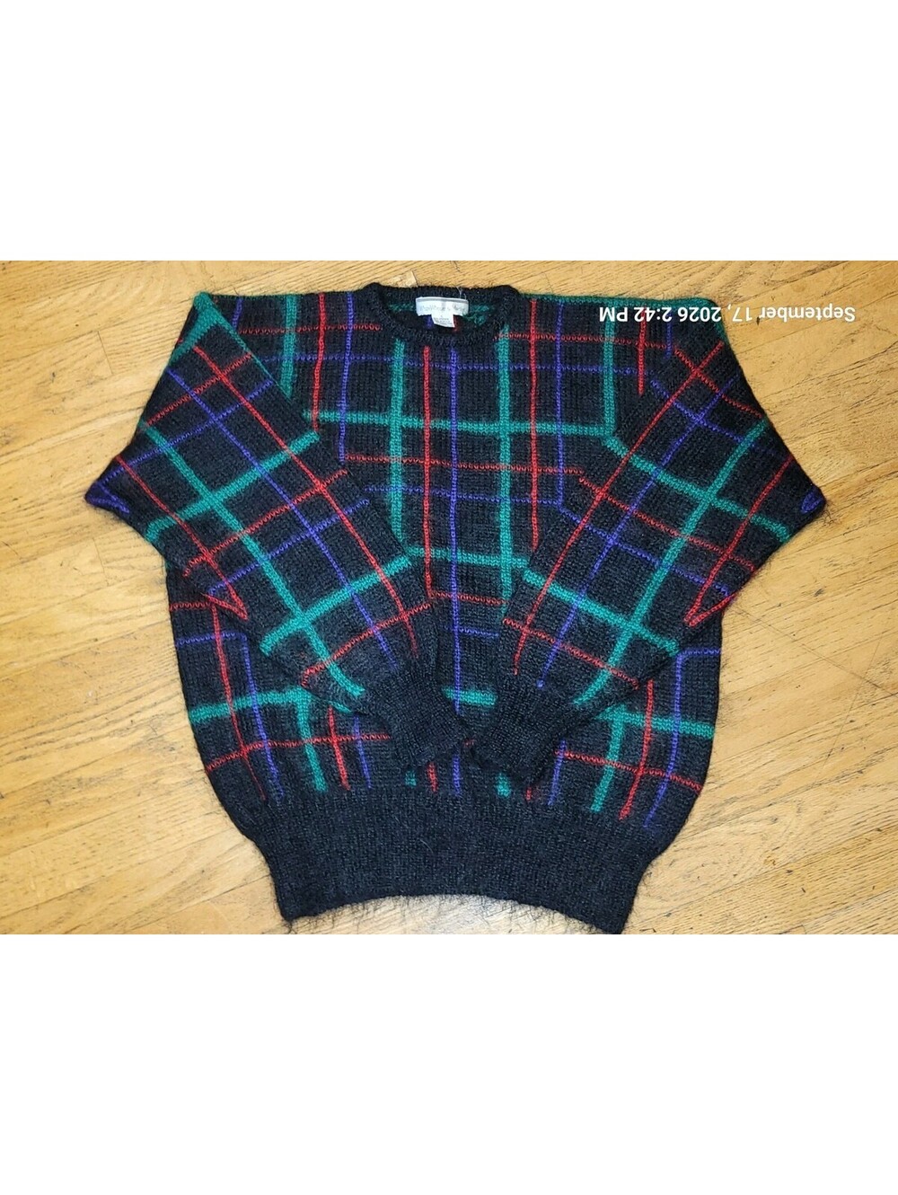 Vintage White Wheeler & Martha Mohair Plaid Pullover Sweater Size L
